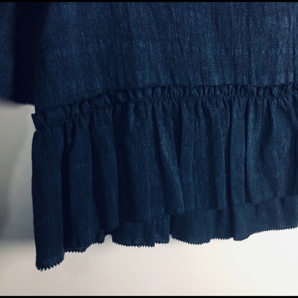 Guest Editor Plaid Bell Sleeves blue peplum top - Picture 3 of 6